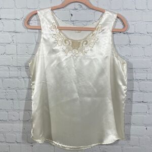 VTG Y2K Diana Camisole Top Women Medium Ivory Embroidered Boho Silky Y2K Top